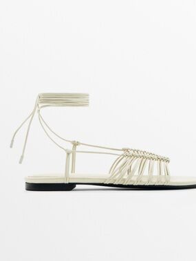 Massimo Dutti Braided Lace-Up Sandals in Light Cream size us 7.5 eur 38